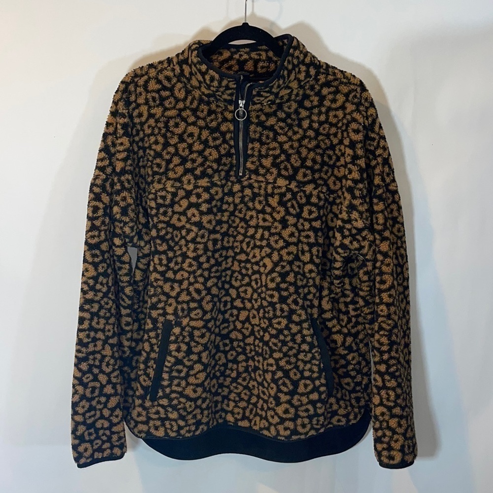 ANIMAL Print Fleece Half Zip Pullover With Pockets Large 12/14